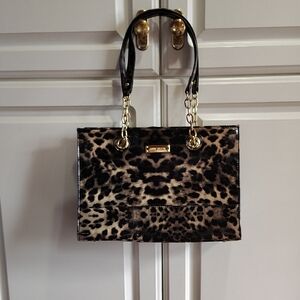 Anne Klein Animal Print Shoulder Bag with Black and Gold Accents
